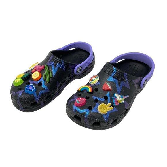 CROCS Girls Iconic Comfort Disco Dance Black Ombre Purple Blue Stars Charms 13‎ - Picture 1 of 8